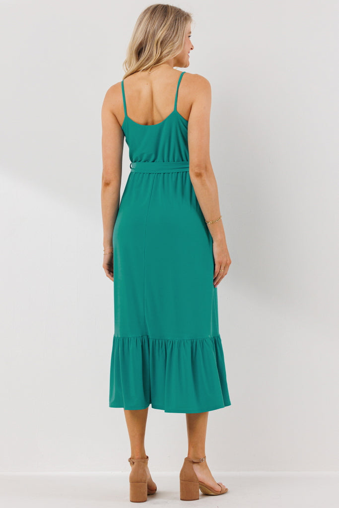 Turquoise Waist Tie Camisole Ruffle Finish Maternity Dress