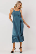 Denim Waist Tie Camisole Ruffle Finish Maternity Dress