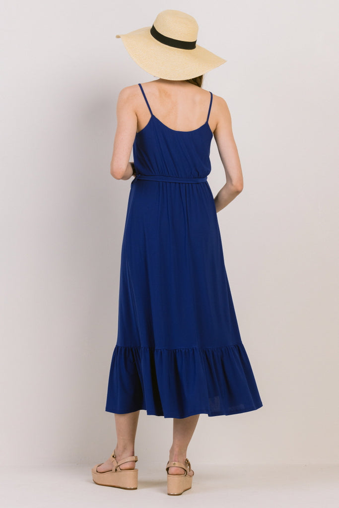 Royal Blue Waist Tie Camisole Ruffle Finish Maternity Dress