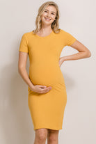 Mustard Round Neck Rib Maternity Dress