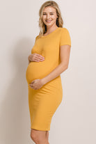 Mustard Round Neck Rib Maternity Dress