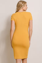 Mustard Round Neck Rib Maternity Dress