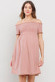 Off Shoulder Smocked Top Maternity Dress