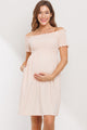 Off Shoulder Smocked Top Maternity Dress