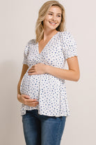 White Ditsy Floral V-Neck Wrapped Maternity/Nursing Top