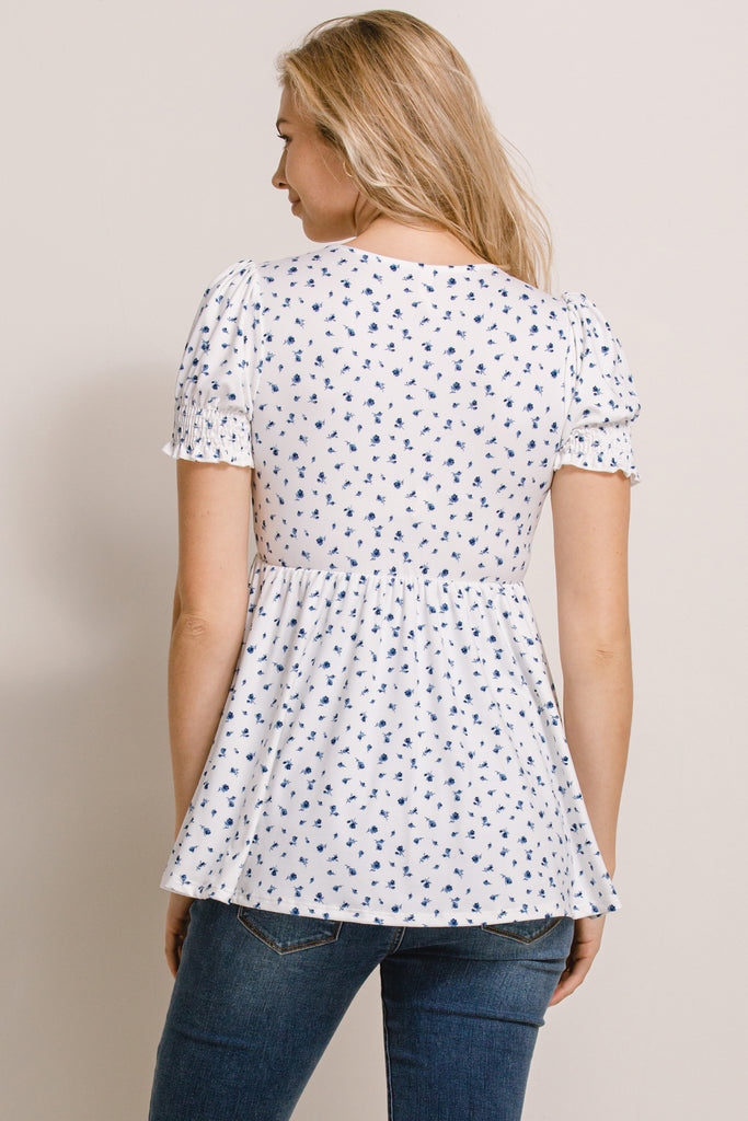 White Ditsy Floral V-Neck Wrapped Maternity/Nursing Top