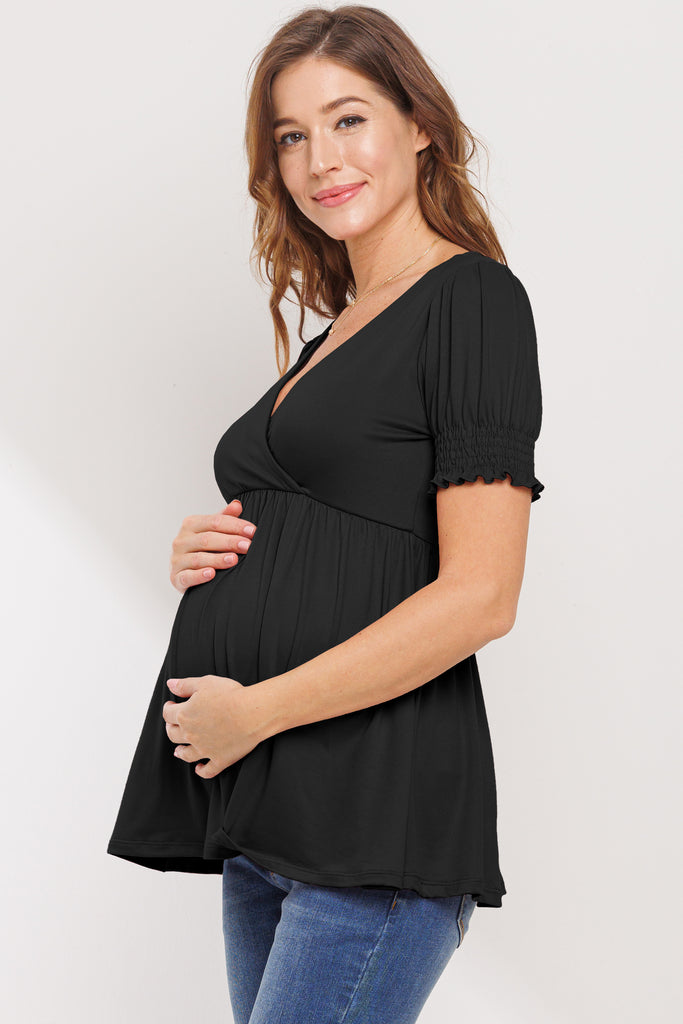 Black V-Neck Wrapped Maternity/Nursing Top