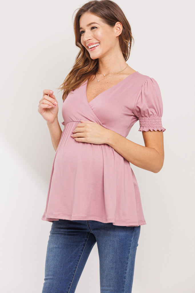 Mauve V-Neck Wrapped Maternity/Nursing Top