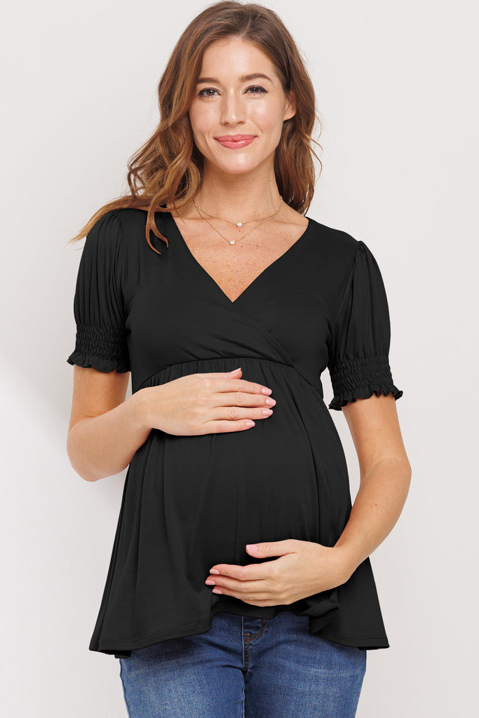 Black V-Neck Wrapped Maternity/Nursing Top