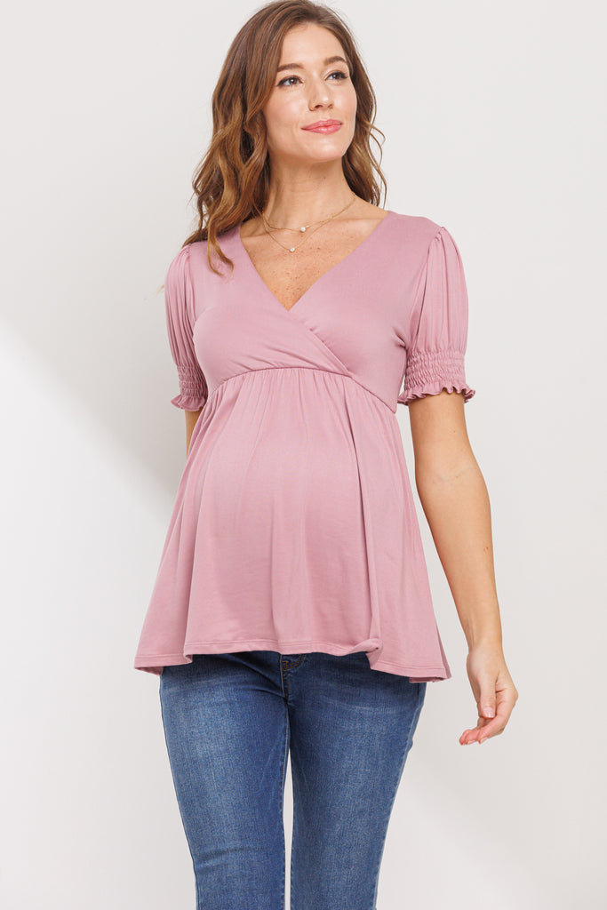 Mauve V-Neck Wrapped Maternity/Nursing Top