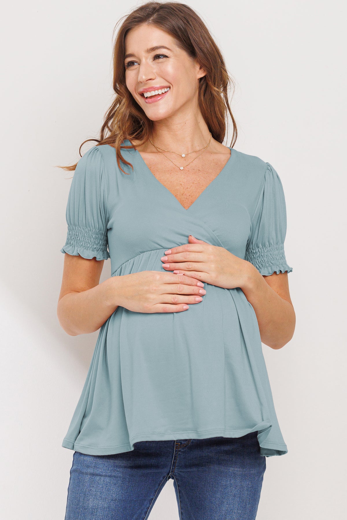 Chambray V-Neck Wrapped Maternity/Nursing Top