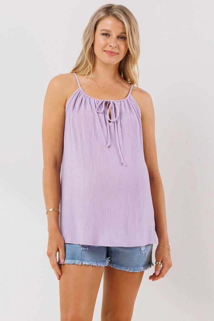 Lilac Spaghetti Strap Tunneled Maternity Tank Top
