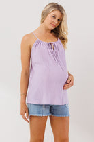 Lilac Spaghetti Strap Tunneled Maternity Tank Top
