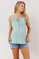 Sage Spaghetti Strap Tunneled Maternity Tank Top