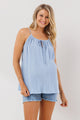 Denim Spaghetti Strap Tunneled Maternity Tank Top