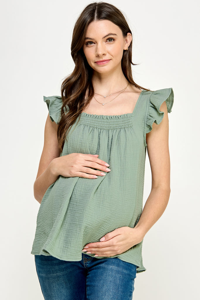 Sage Cotton Flowy Maternity Top