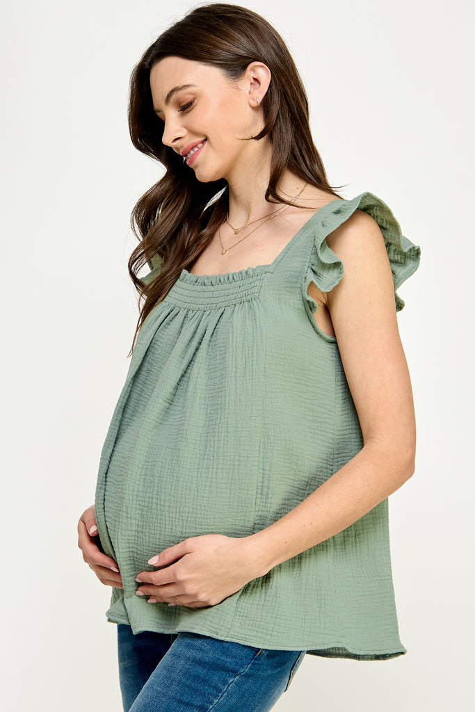 Sage Cotton Flowy Maternity Top