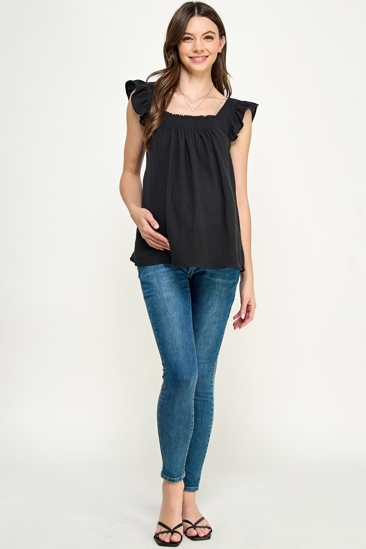 Black Cotton Flowy Maternity Top