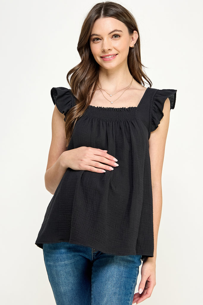 Black Cotton Flowy Maternity Top