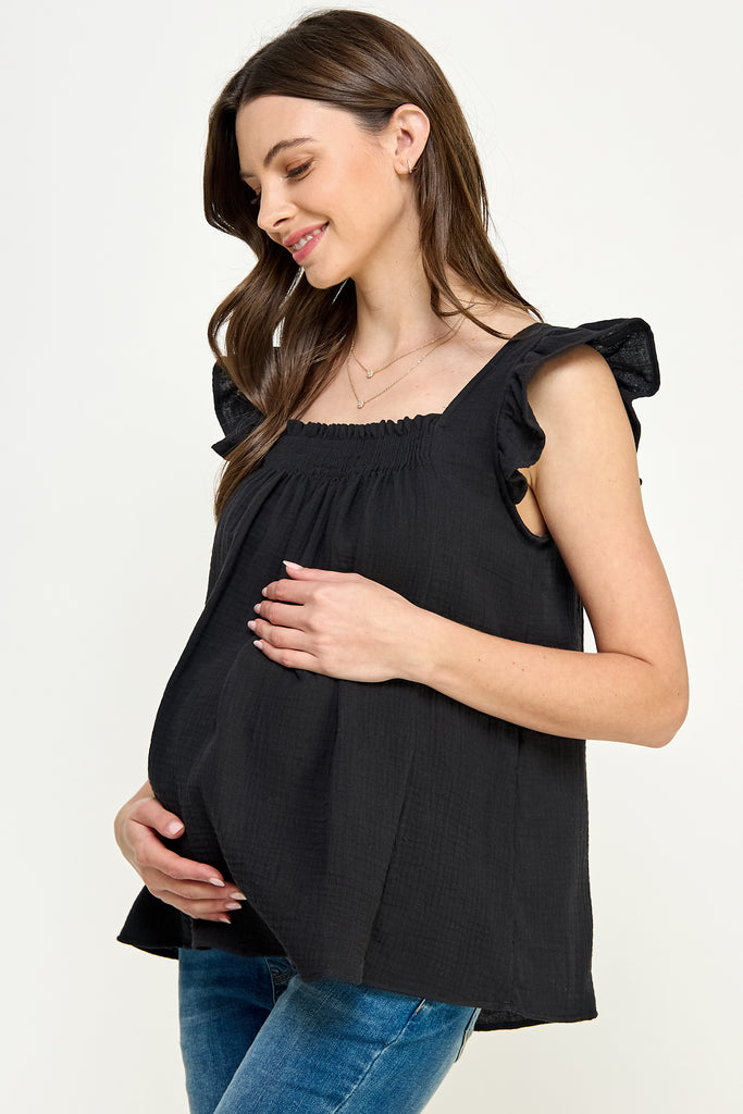 Black Cotton Flowy Maternity Top