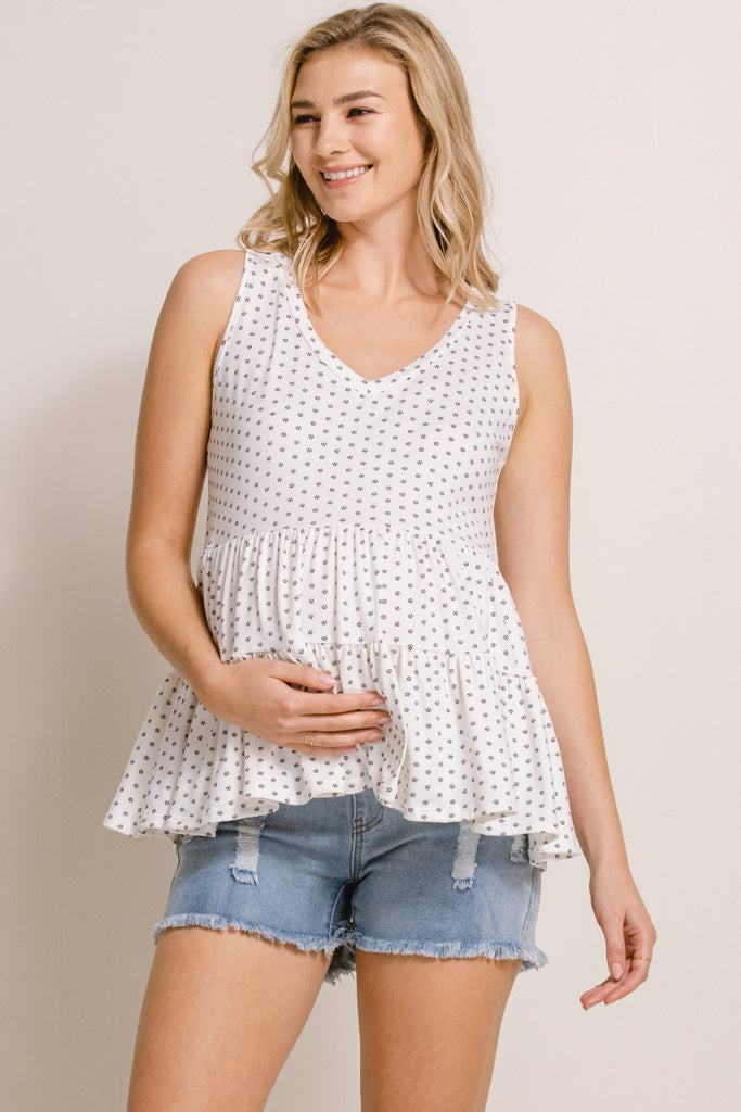 White V-Neck Flowy Maternity Tank Top