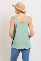 Sage Sleeveless Faux-Tie Scoop Neck Maternity Blouse