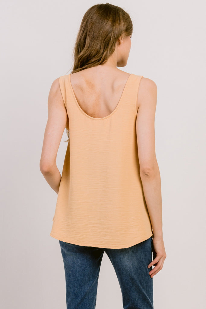 Mustard Sleeveless Faux-Tie Scoop Neck Maternity Blouse