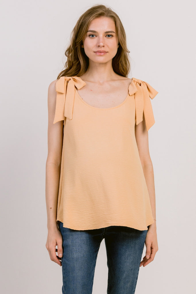 Mustard Sleeveless Faux-Tie Scoop Neck Maternity Blouse