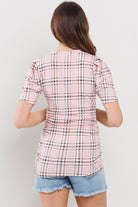 Blush Striped Round Neck Side Ruched Maternity Top Back
