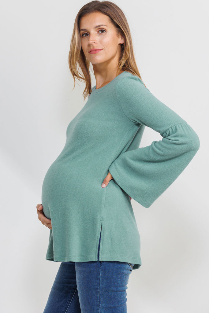 Teal Round Neck Bell Sleeve Maternity Top