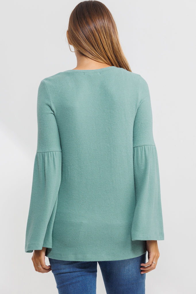 Teal Round Neck Bell Sleeve Maternity Top