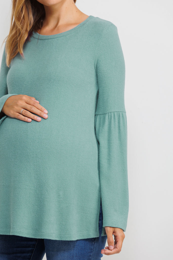 Teal Round Neck Bell Sleeve Maternity Top