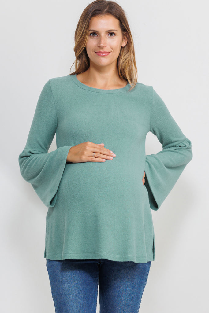 Teal Round Neck Bell Sleeve Maternity Top