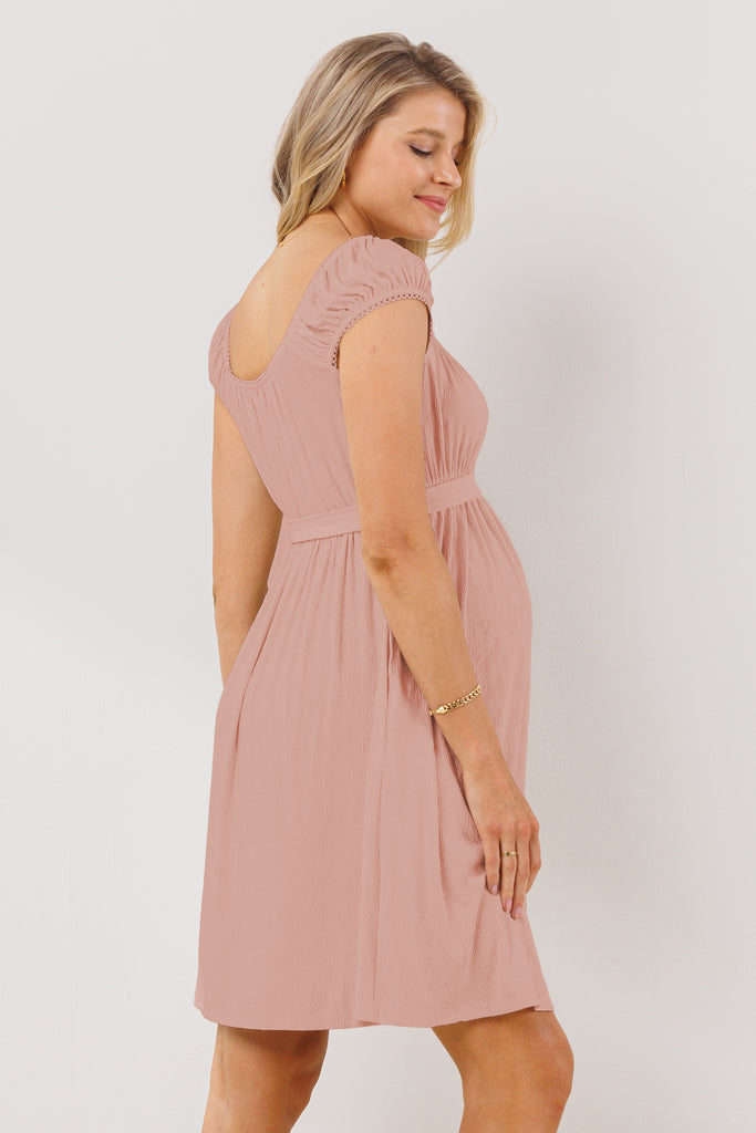 Pink Cap Sleeve Textured Babydoll Maternity Dress