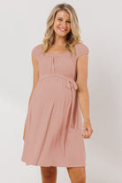 Pink Cap Sleeve Textured Babydoll Maternity Dress
