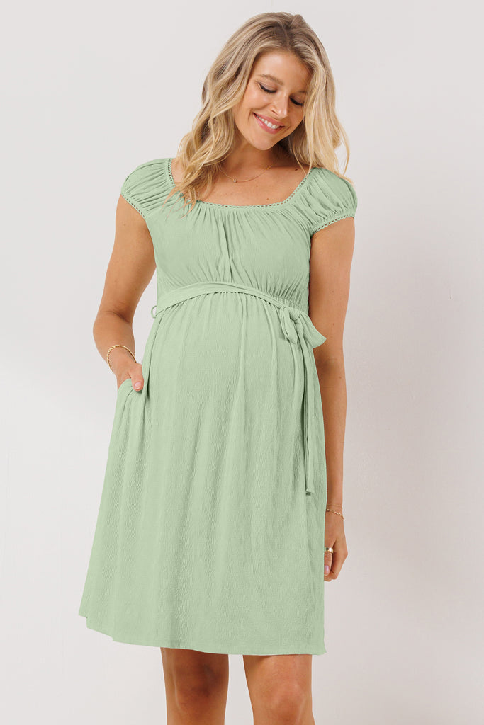 Sage Cap Sleeve Textured Babydoll Maternity Dress