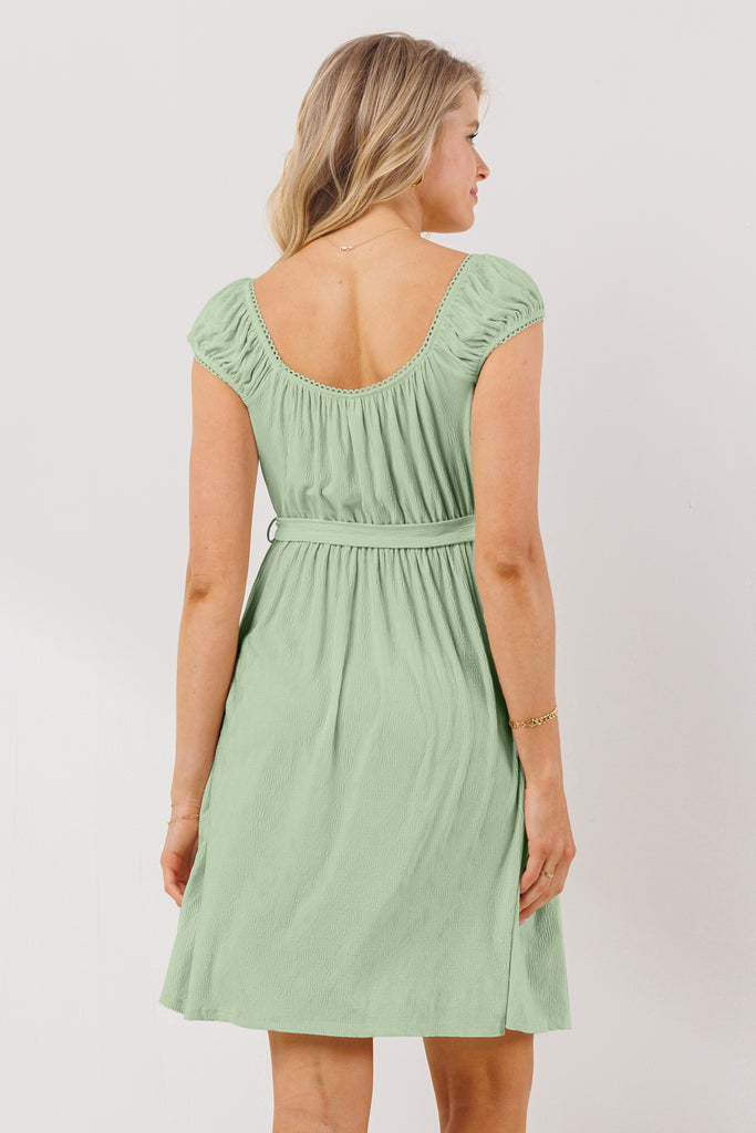 Sage Cap Sleeve Textured Babydoll Maternity Dress