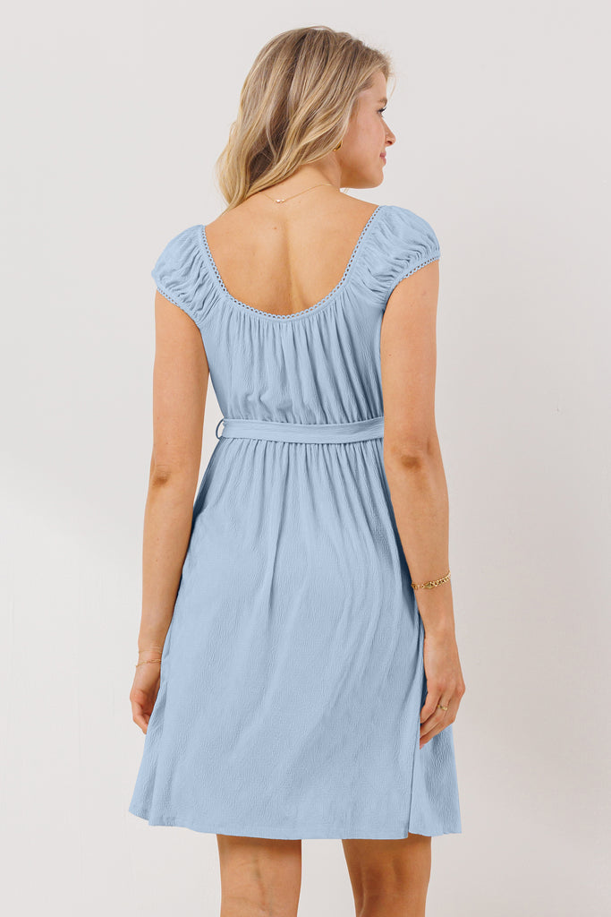 Chambray Cap Sleeve Textured Babydoll Maternity Dress