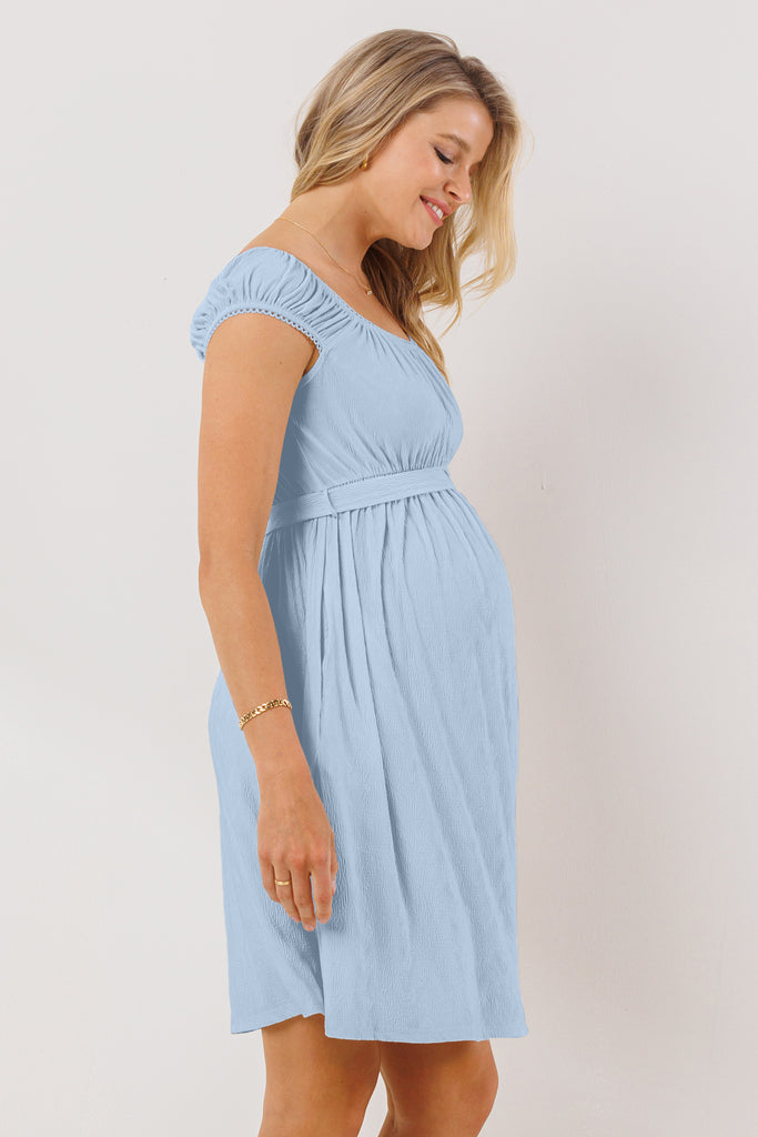 Chambray Cap Sleeve Textured Babydoll Maternity Dress