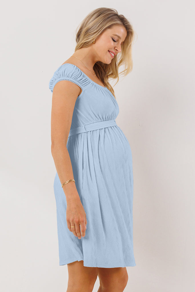 Chambray Cap Sleeve Textured Babydoll Maternity Dress