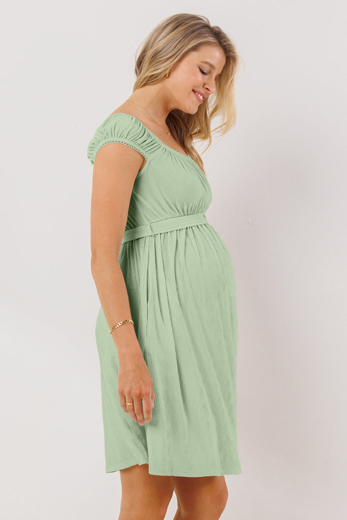Sage Cap Sleeve Textured Babydoll Maternity Dress