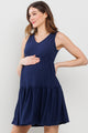 Navy Textured Polka Dot Maternity Mini Dress Side View