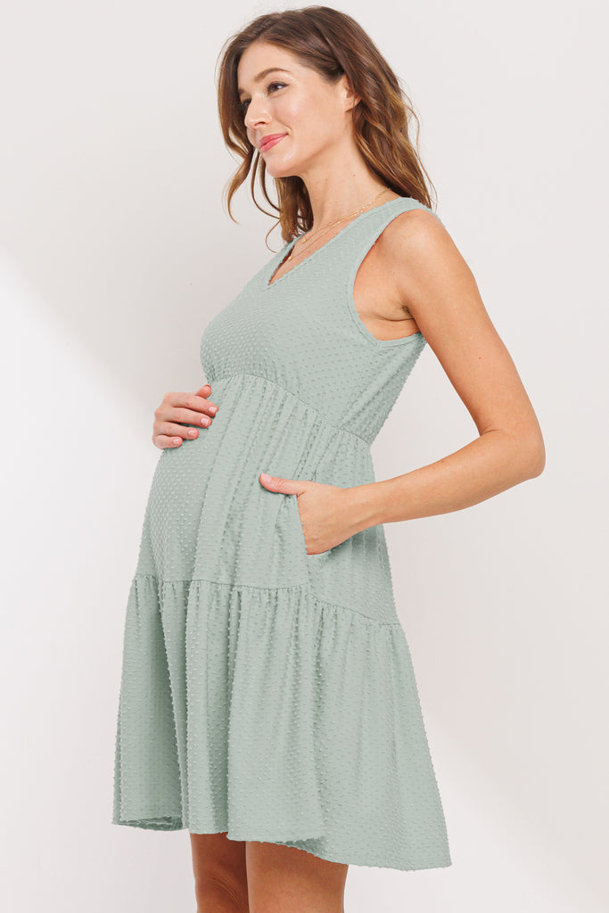 Sage Textured Polka Dot Maternity Mini Dress Side View