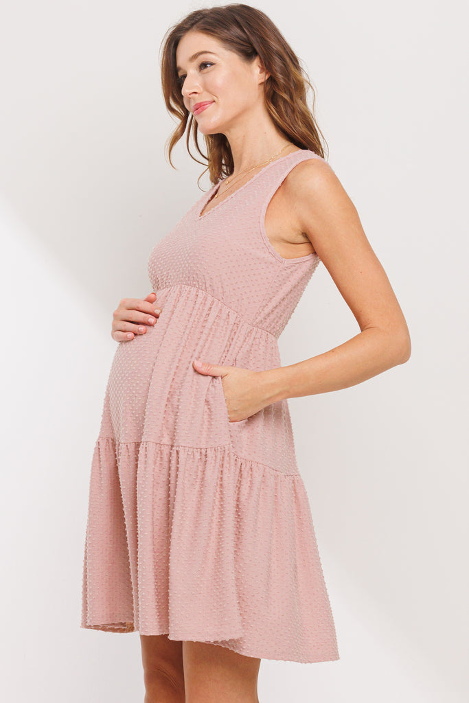 Mauve Textured Polka Dot Maternity Mini Dress Side View