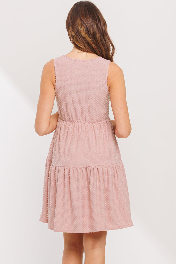 Mauve Textured Polka Dot Maternity Mini Dress Back View