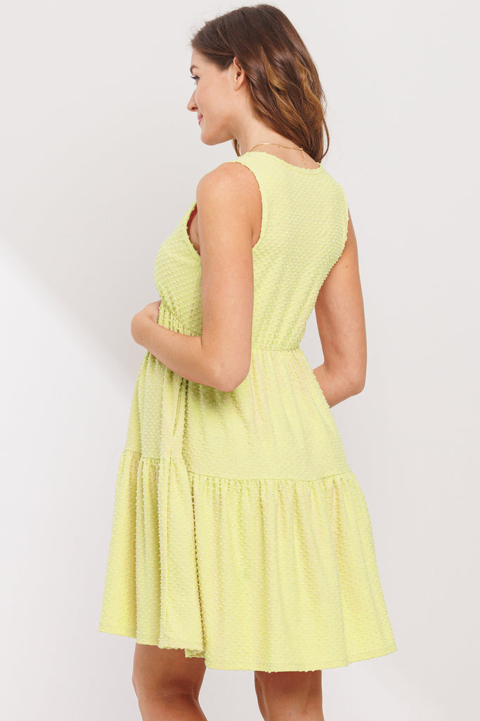 Lime Textured Polka Dot Maternity Mini Dress Back View