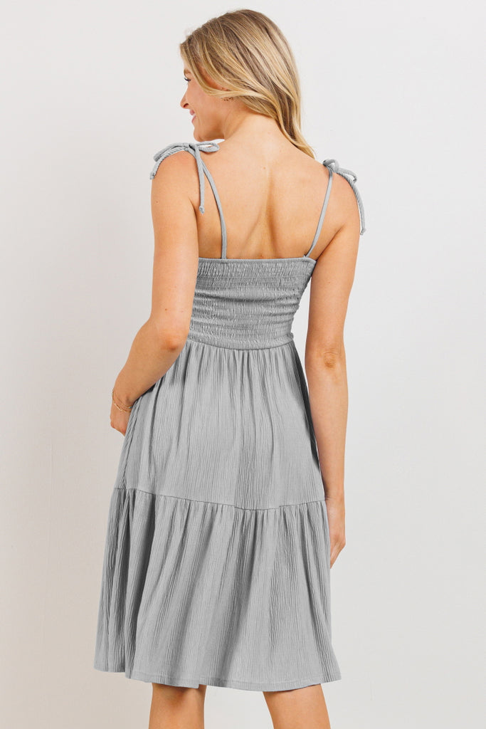 Grey Smocking Tube Maternity Flare Dress