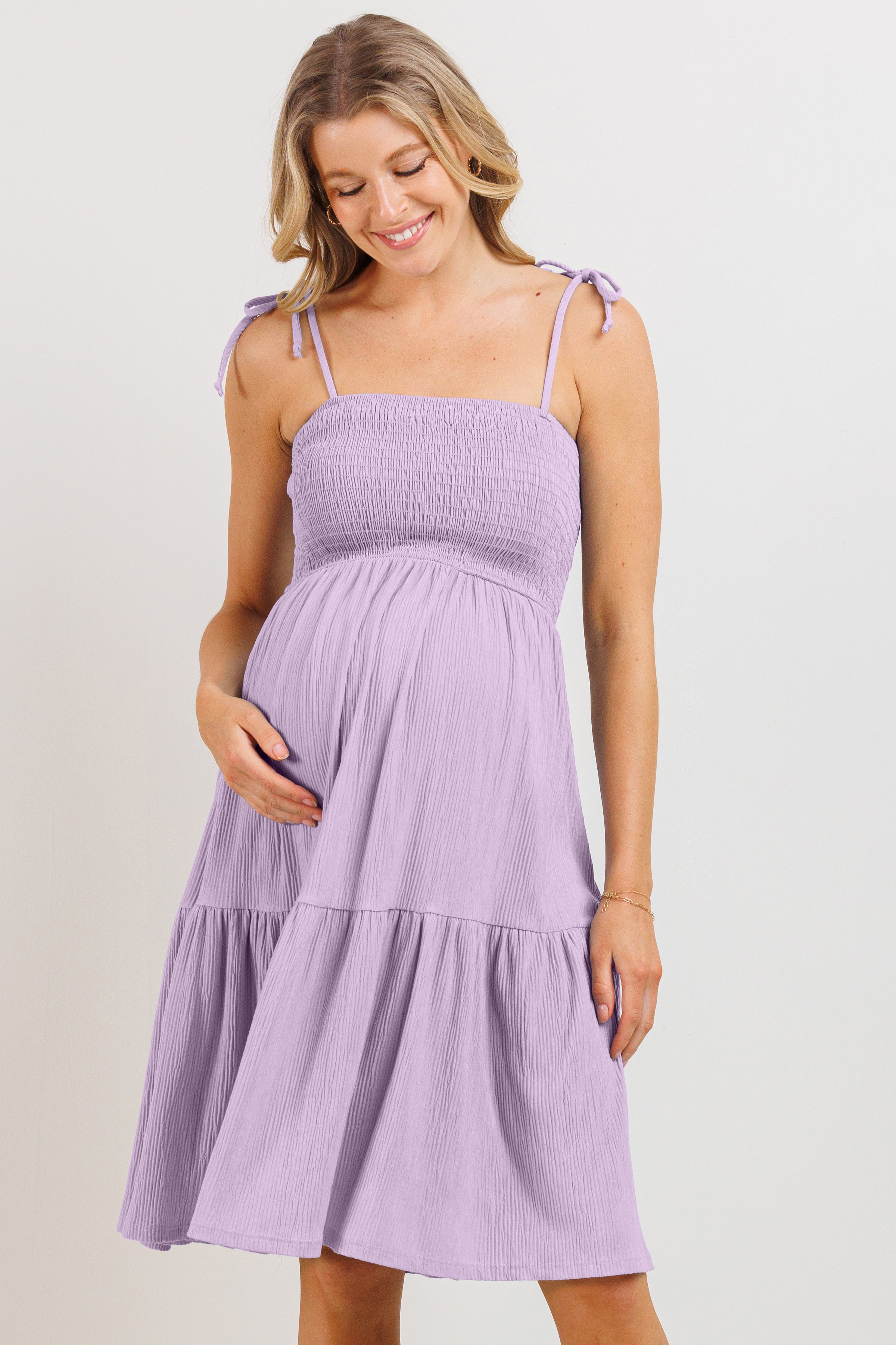 Smocking Tube Maternity Flare Dress LAVENDER / X-LARGE Smocking Tube Maternity Flare Dress LAVENDER / X-LARGE