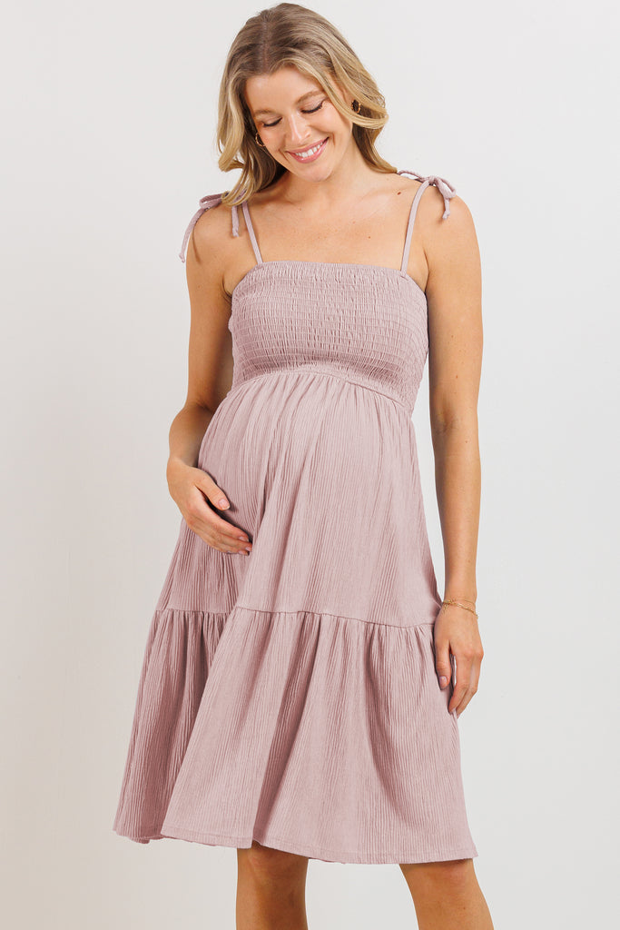 Peach Smocking Tube Maternity Flare Dress