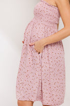 Mauve Smocking Halter Top Maternity Mini Dress